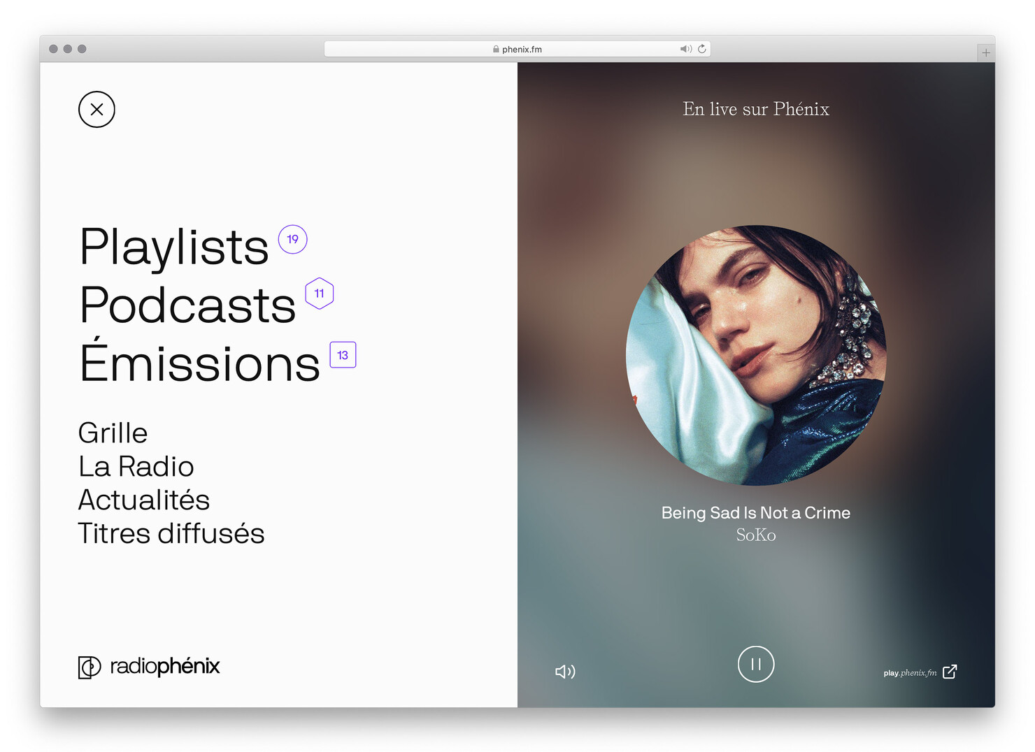 Illustration du projet Phénix.fm pour le client Radio Phénix